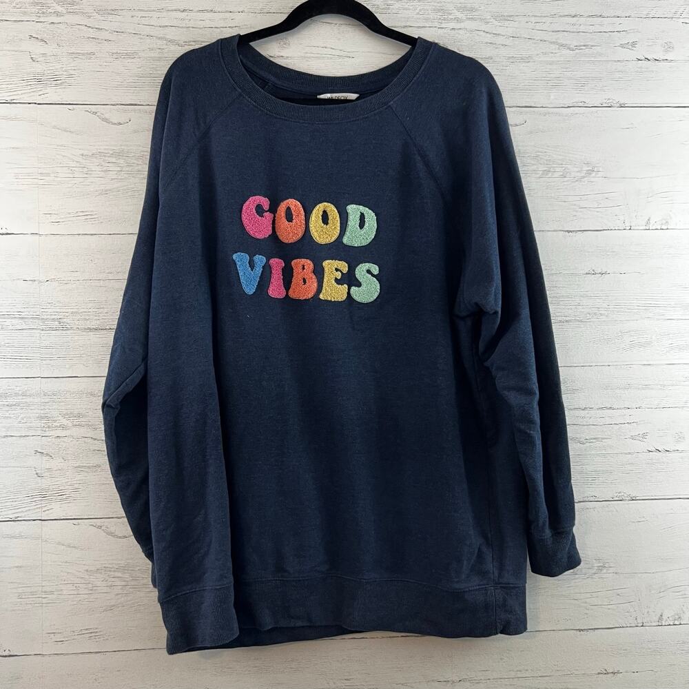 Wildfox Navy Blue Good Vibes Pullover Sweatshirt Size L